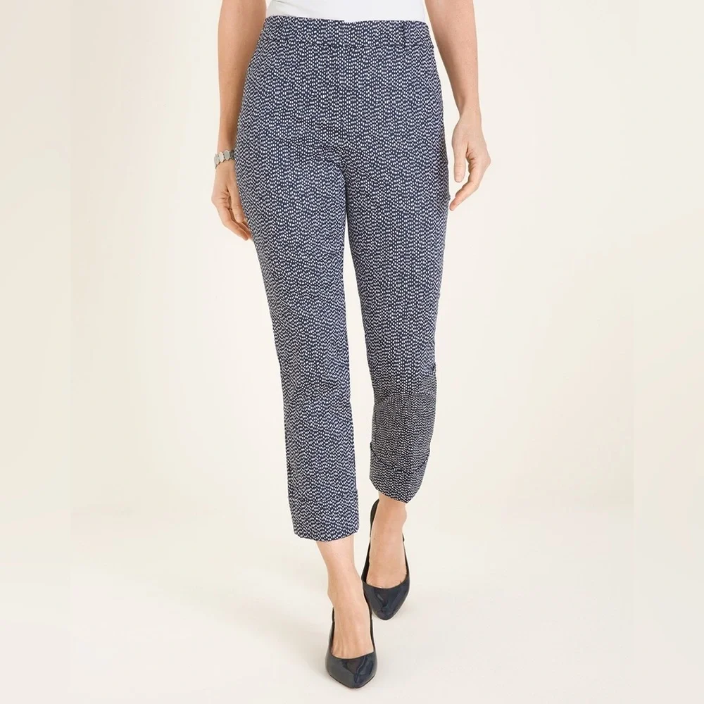 Chicos Secret Stretch Raindrop-Print Straight-Leg Cuffed Crops size 12 NWT - Picture 2 of 9